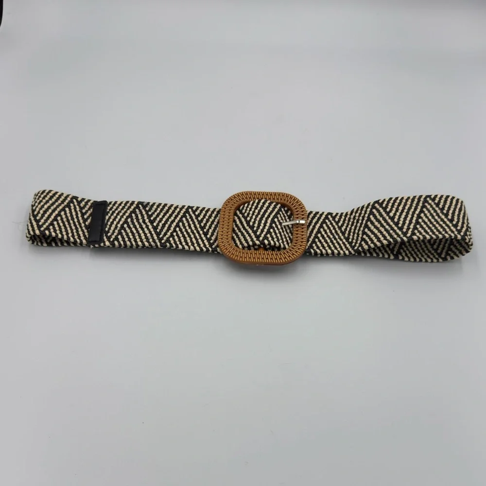 Women's Elastic Braided Straw Web Belt with Square Buckle One Size Fits Most